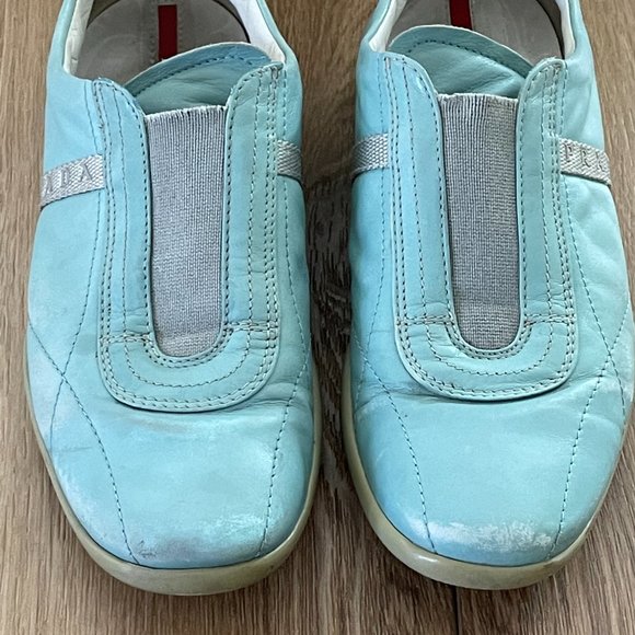 Vintage Prada Women's Slip On Leather Loafers Sky Blue Size 35.5 EU or 5 US - Picture 3 of 10